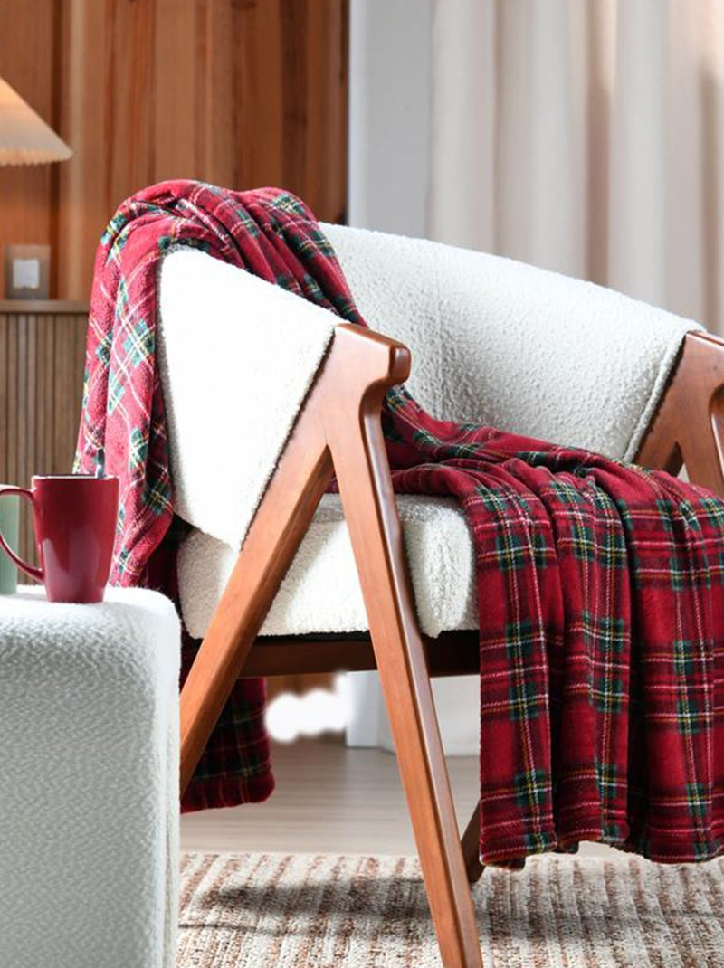 Plaid à carreaux écossais en polaire Rouge - Kiabi