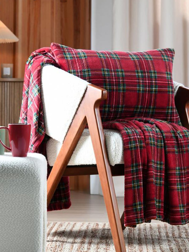 Plaid à carreaux écossais en polaire Rouge - Kiabi