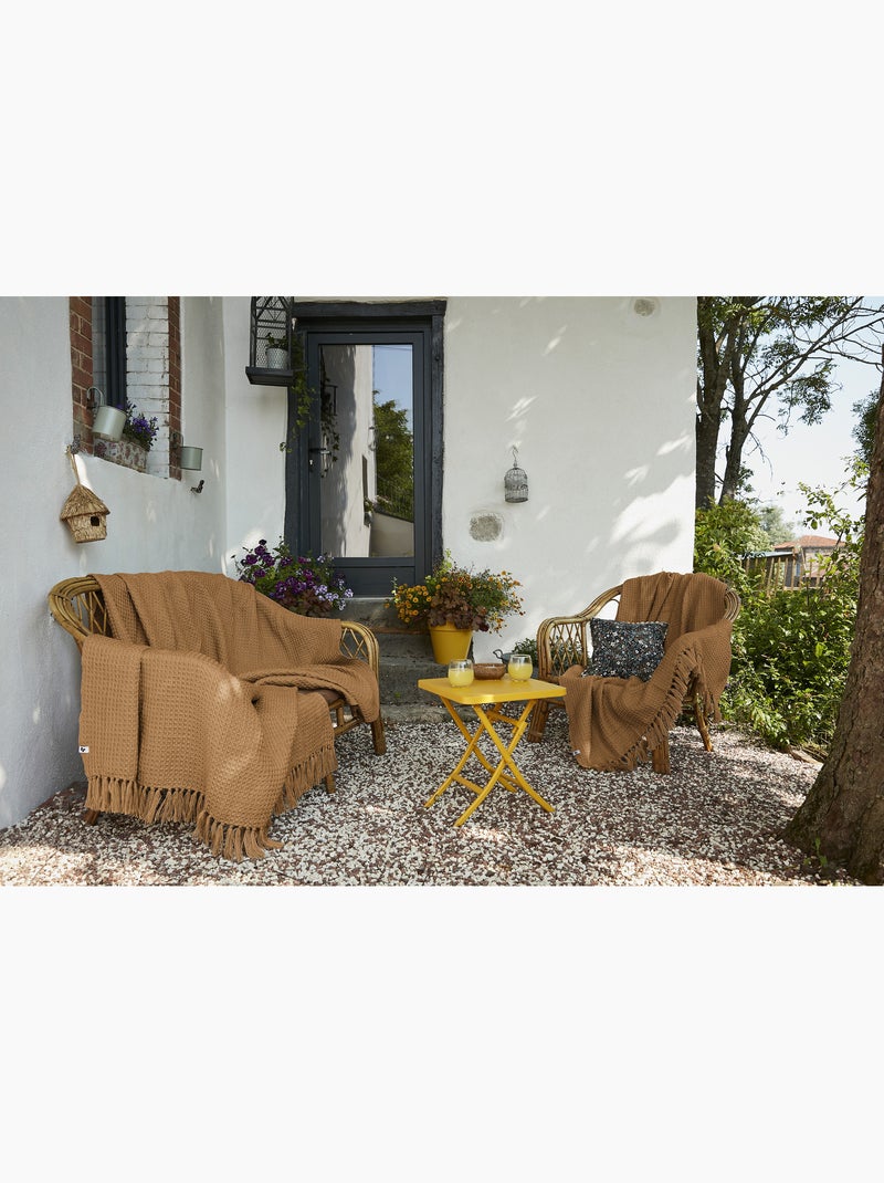 Plaid à frange - en fibres recyclées - doux et chaud — Gabin Camel - Kiabi