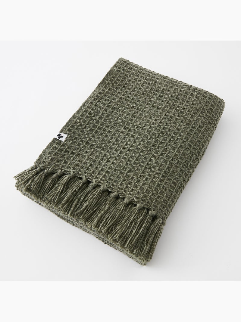 Plaid à frange - en fibres recyclées - doux et chaud — Gabin Kaki - Kiabi