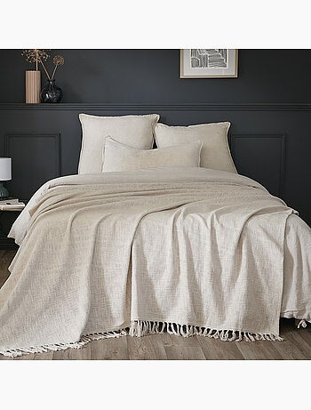 Plaid à franges - 100% coton texturé - doux et chaud - Sixtine