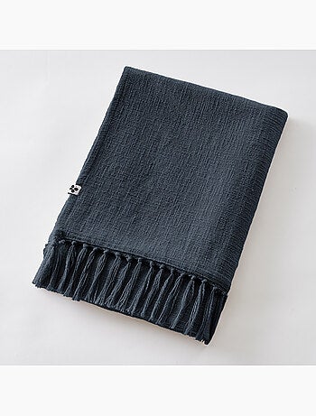Plaid à franges - 100% coton texturé - doux et chaud - Sixtine