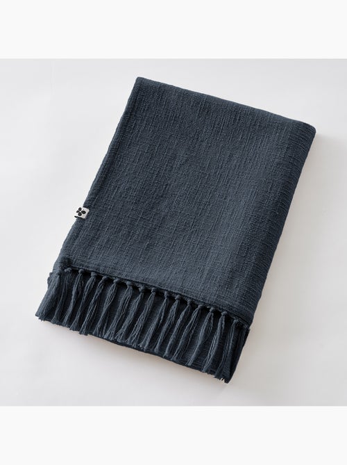 Plaid à franges - 100% coton texturé - doux et chaud - Sixtine - Kiabi