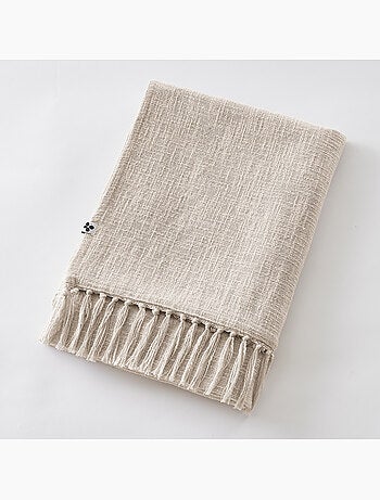 Plaid à franges - 100% coton texturé - doux et chaud - sixtine