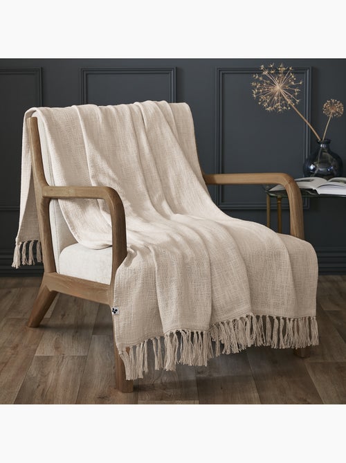 Plaid à franges - 100% coton texturé - doux et chaud - sixtine - Kiabi