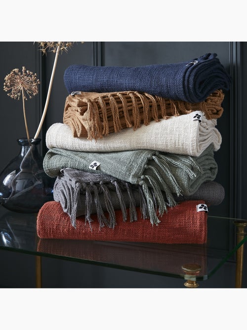 Plaid à franges - 100% coton texturé - doux et chaud - sixtine - Kiabi
