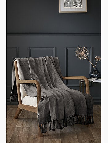 Plaid à franges - 100% coton texturé - doux et chaud - Sixtine