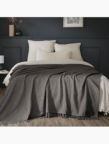 Plaid à franges - 100% coton texturé - doux et chaud - Sixtine