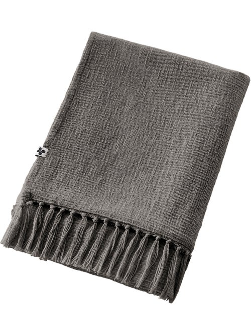 Plaid à franges - 100% coton texturé - doux et chaud - Sixtine - Kiabi