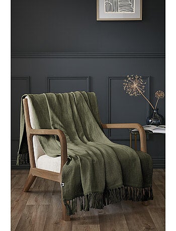 Plaid à franges - 100% coton texturé - doux et chaud - Sixtine