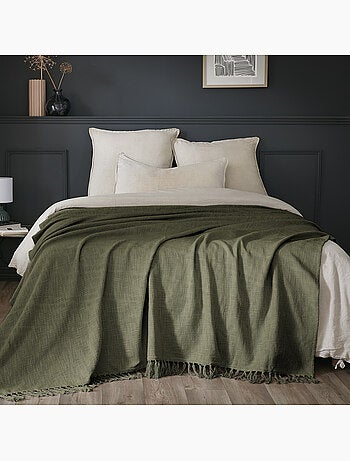 Plaid à franges - 100% coton texturé - doux et chaud - Sixtine