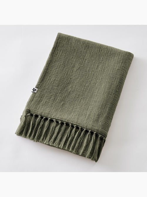 Plaid à franges - 100% coton texturé - doux et chaud - Sixtine - Kiabi