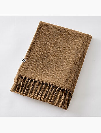 Plaid à franges - 100% coton texturé - doux et chaud - Sixtine