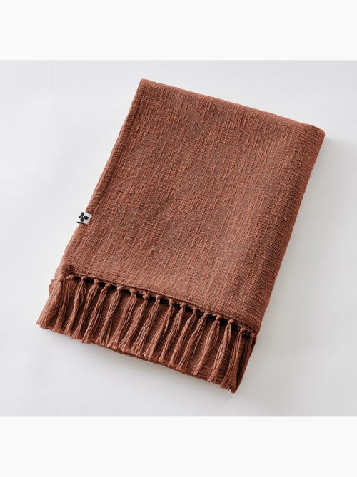 Plaid à franges - 100% coton texturé - doux et chaud - Sixtine - Kiabi