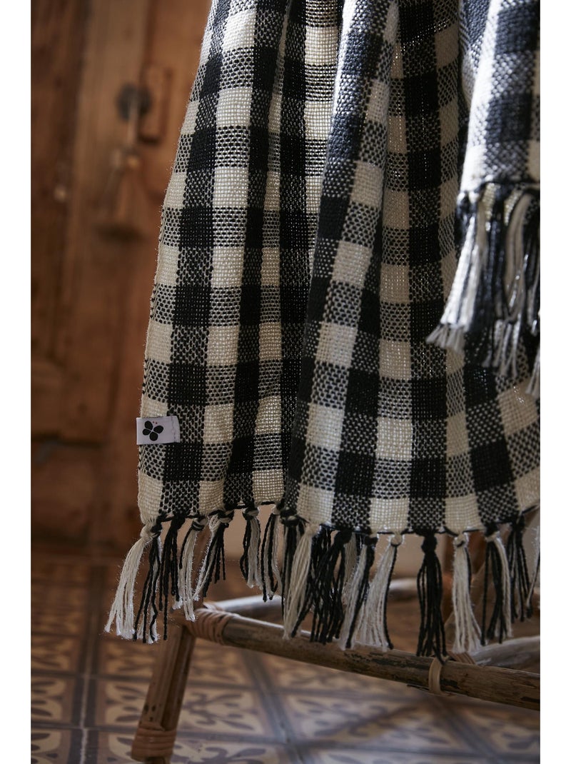 Plaid à franges - Pied de poule - Gabriel Bleu - Kiabi