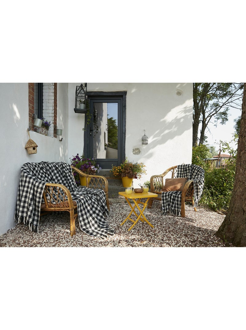 Plaid à franges - Pied de poule - Gabriel Bleu - Kiabi