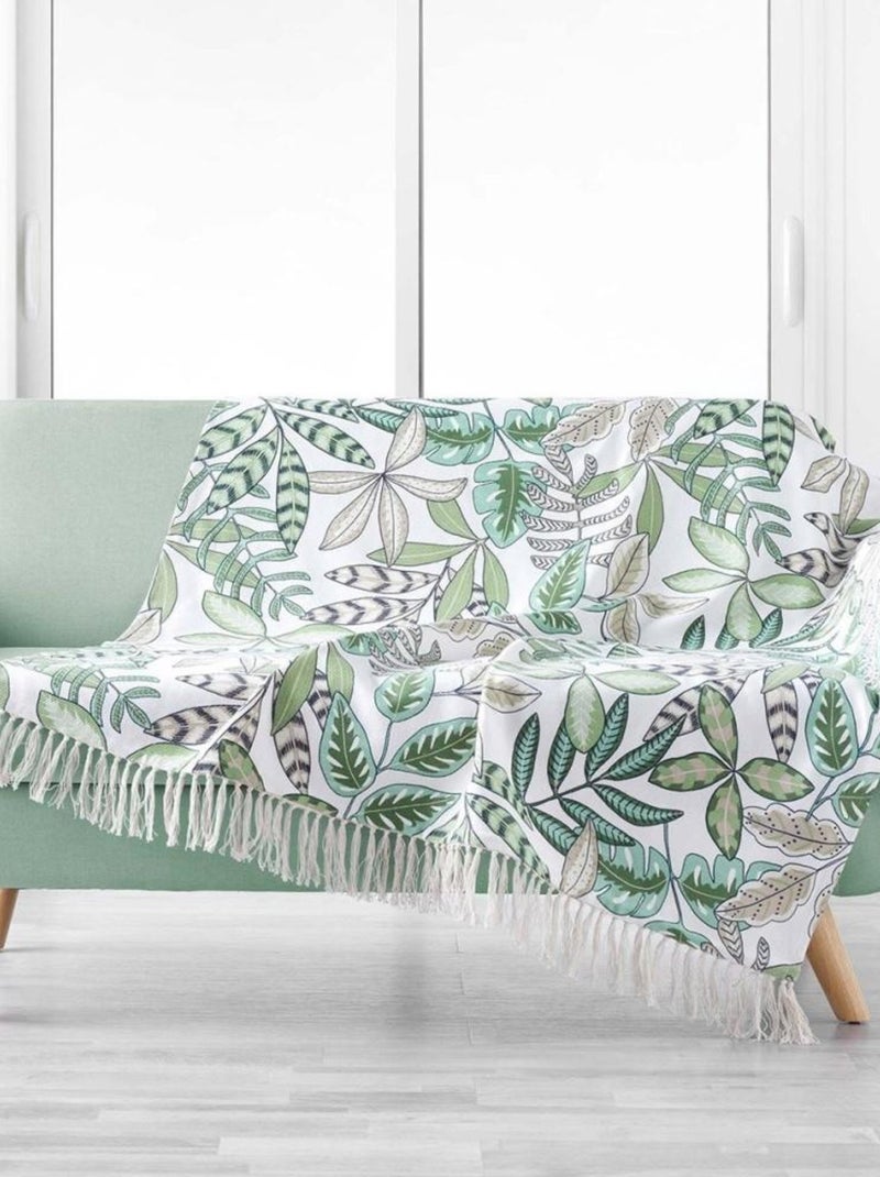 Plaid à franges 125x150 cm Beautaline coton Vert - Kiabi
