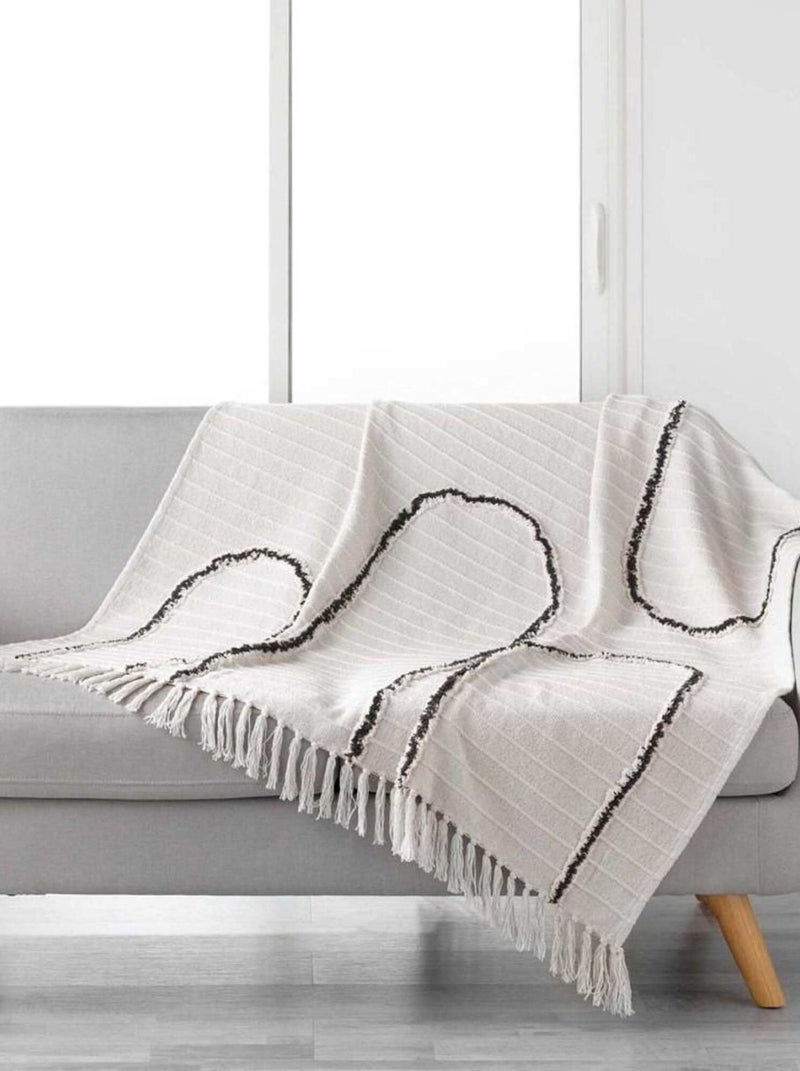 Plaid à franges 125x150 cm Kenya Lodge naturel noir coton Noir - Kiabi