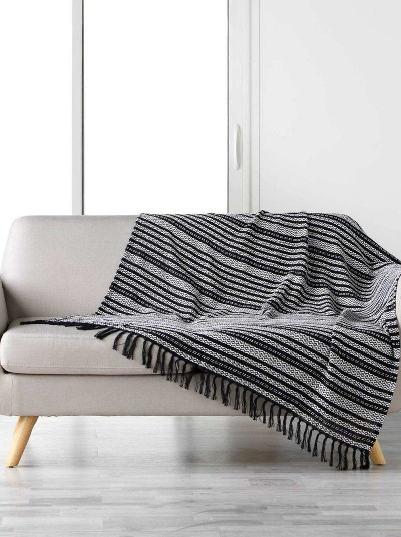 Plaid à franges 125x150 cm Tissia coton jacquard Blanc - Kiabi