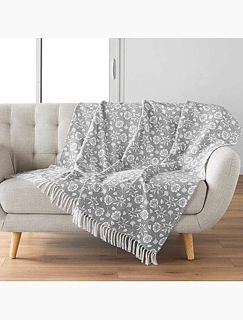 Plaid à franges 125x150 coton polyester imprimé flavie