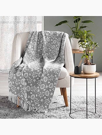 Plaid à franges 125x150 coton polyester imprimé flavie
