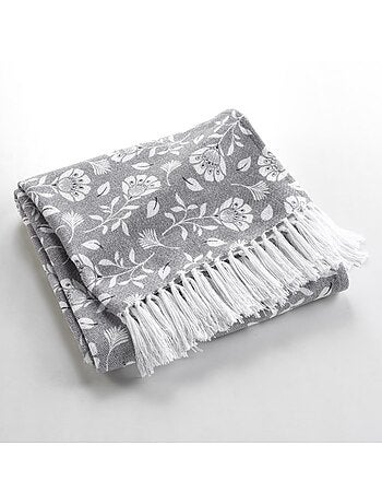 Plaid à franges 125x150 coton polyester imprimé flavie