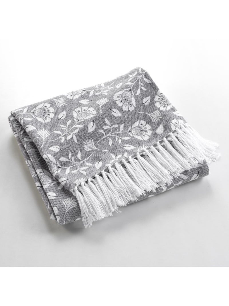 Plaid à franges 125x150 coton polyester imprimé flavie Gris - Kiabi