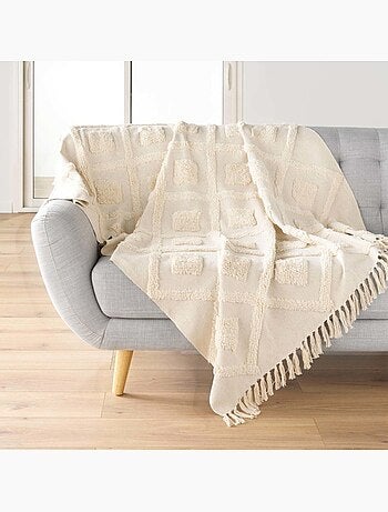 Plaid à franges 125x150 coton polyester tufté inca