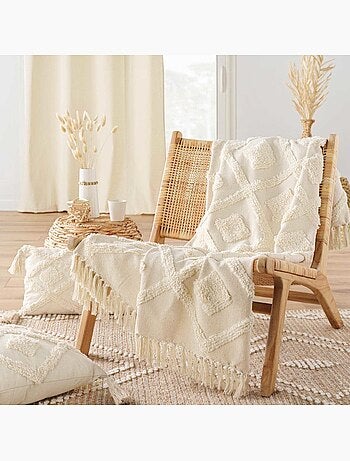 Plaid à franges 125x150 coton polyester tufté inca