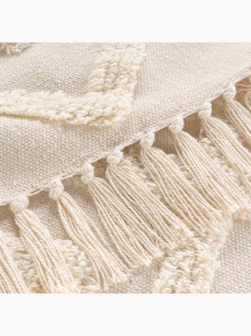 Plaid à franges 125x150 coton polyester tufté inca Beige - Kiabi