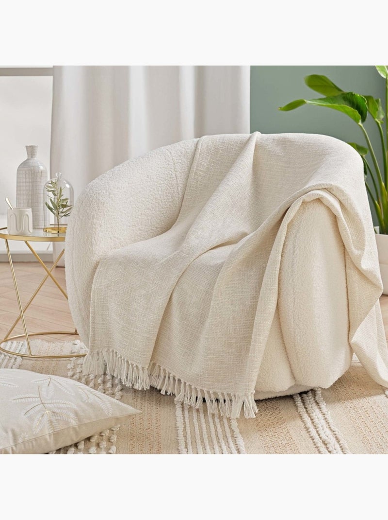 Plaid à franges 125x150 finition fil métal doré Beige - Kiabi