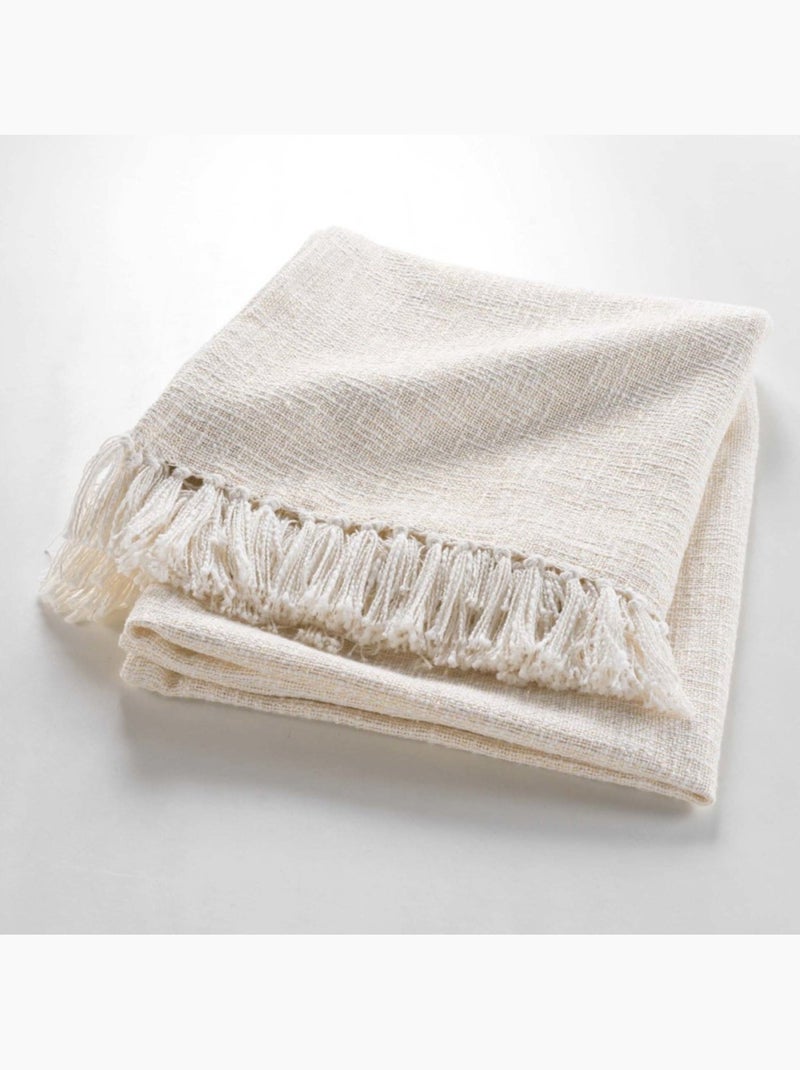 Plaid à franges 125x150 finition fil métal doré Beige - Kiabi