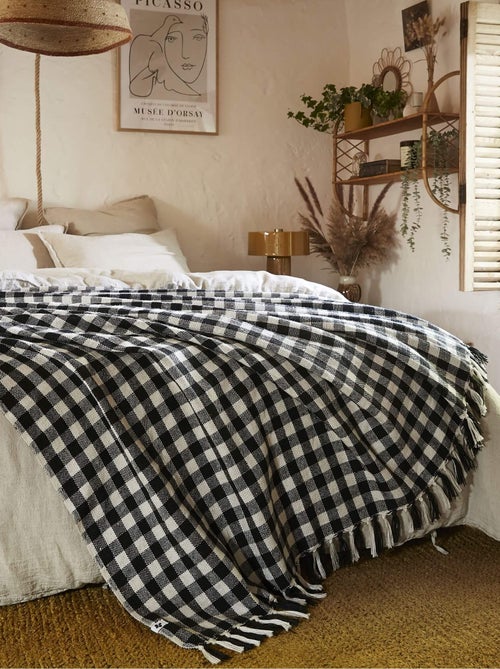 Plaid à franges à carreaux  - Terre de Nuit - Kiabi