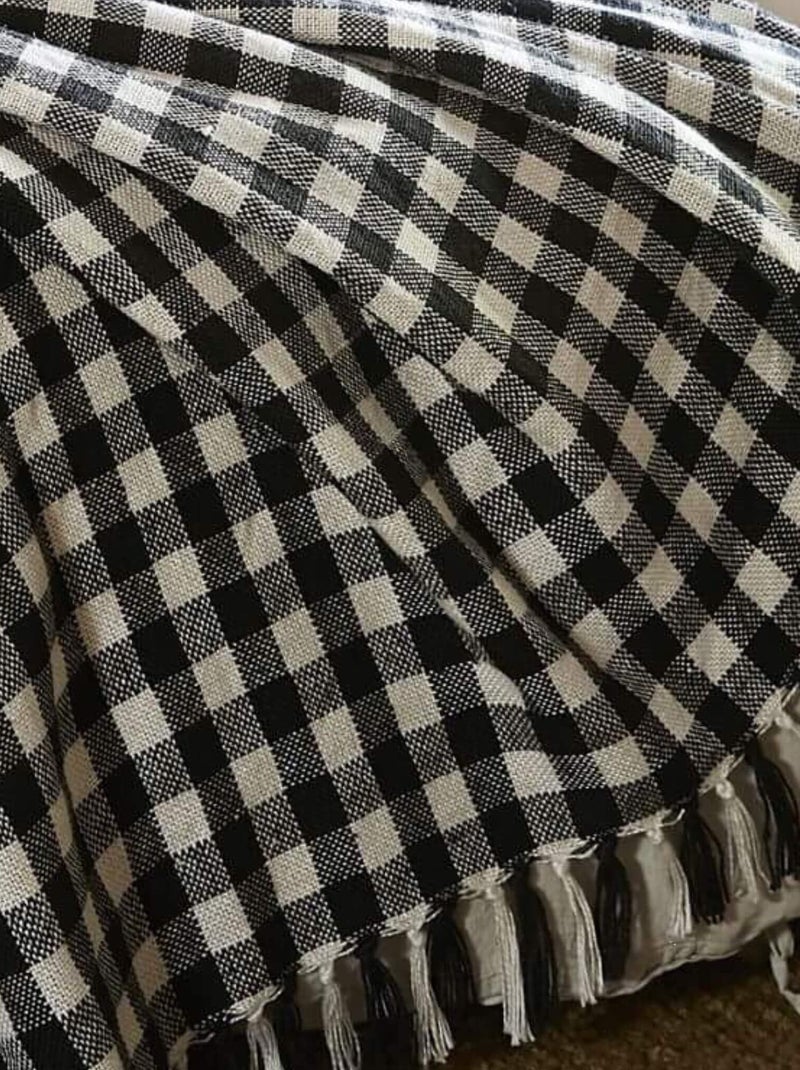 Plaid à franges à carreaux  - Terre de Nuit Noir - Kiabi