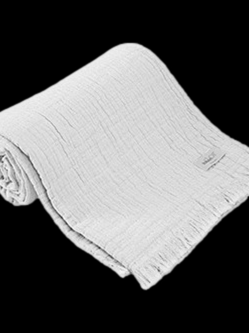 Plaid à franges "Brehat" Gaze de Coton stonewashed Toison d'or - Brehat Blanc - 125 x 180 cm Blanc - Kiabi