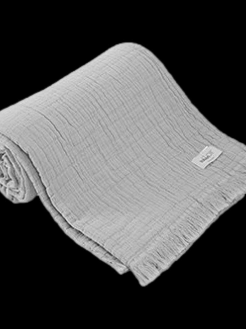 Plaid à franges "Brehat" Gaze de Coton stonewashed Toison d'or - Brehat Flanelle Beige - Kiabi