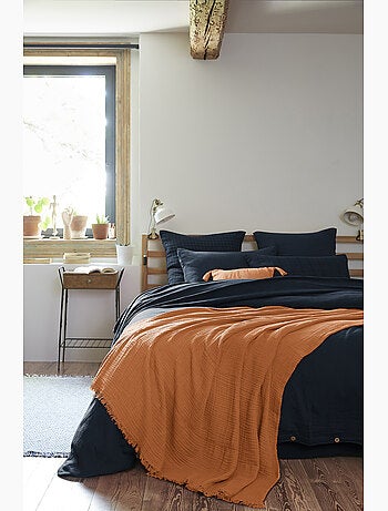 Plaid à franges – double gaze de coton – gaïa
