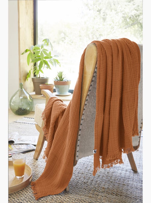 Plaid à franges – double gaze de coton – gaïa - Kiabi Plaid à franges – double gaze de coton – gaïa - Kiabi