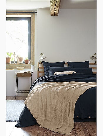 Plaid à franges – double gaze de coton – gaïa
