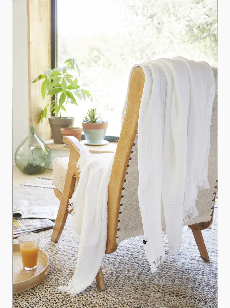 Plaid à franges – Double Gaze de Coton – GAÏA Blanc - Kiabi