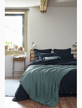 Plaid à franges – double gaze de coton – gaïa