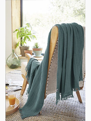 Plaid à franges – double gaze de coton – gaïa