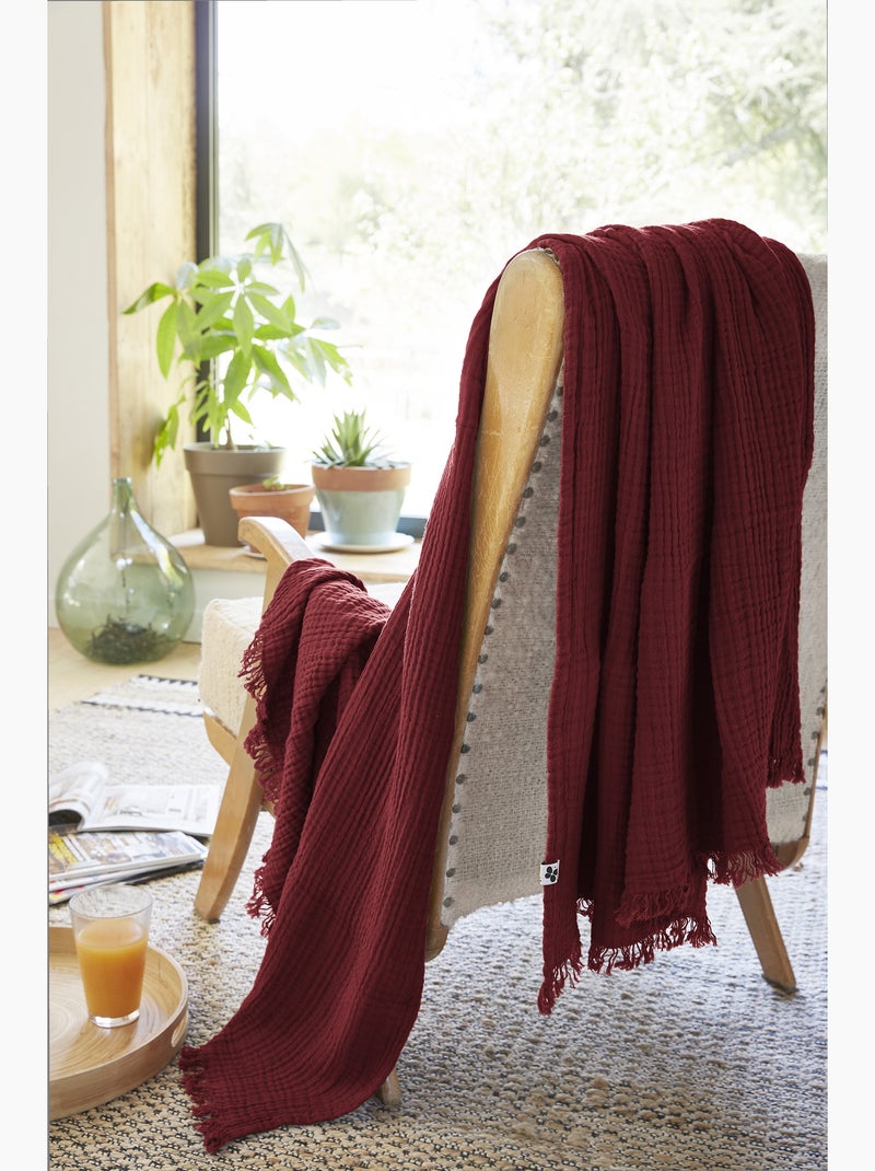 Plaid à franges – Double Gaze de Coton – GAÏA Bordeaux - Kiabi