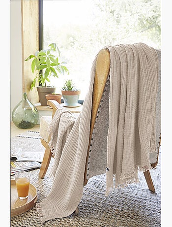 Plaid à franges – double gaze de coton – gaïa