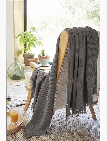 Plaid à franges – double gaze de coton – gaïa