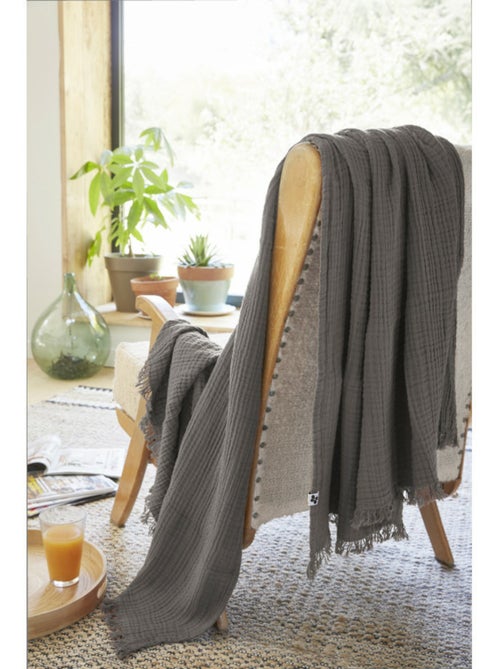Plaid à franges – double gaze de coton – gaïa - Kiabi Plaid à franges – double gaze de coton – gaïa - Kiabi