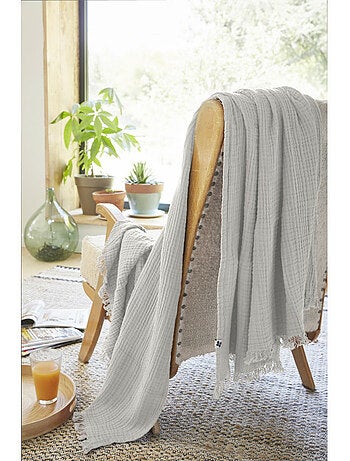 Plaid à franges – double gaze de coton – gaïa
