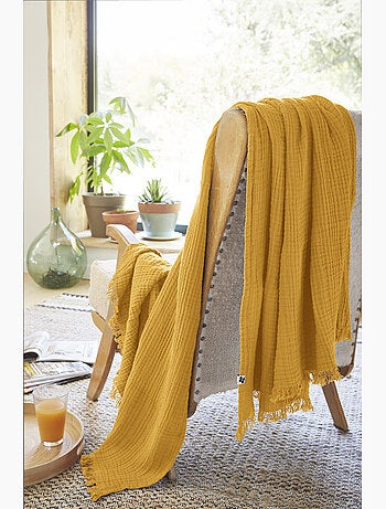 Plaid à franges – Double Gaze de Coton – GAÏA