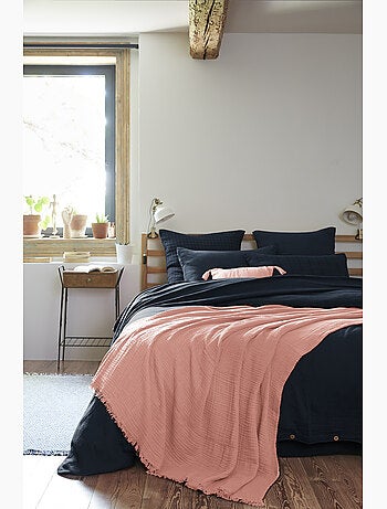 Plaid à franges – double gaze de coton – gaïa