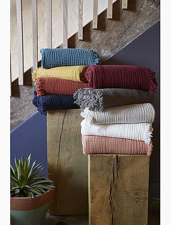 Plaid à franges – double gaze de coton – gaïa